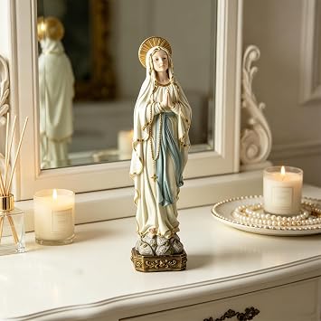 Our Lady Of Lourdes Statue, 14.96 Inch Resin Virgin Mary Religious Decor | Elegant Faith Accent For Altars, Gardens, Shelves And Spiritual Gifts