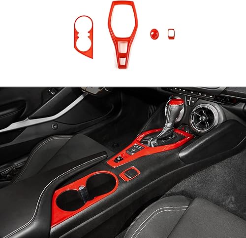 RAZPOY Para el panel de cambio de engranajes Camaro, 4 piezas, cubierta de portavasos de consola central, marco de decoración de encendedor de