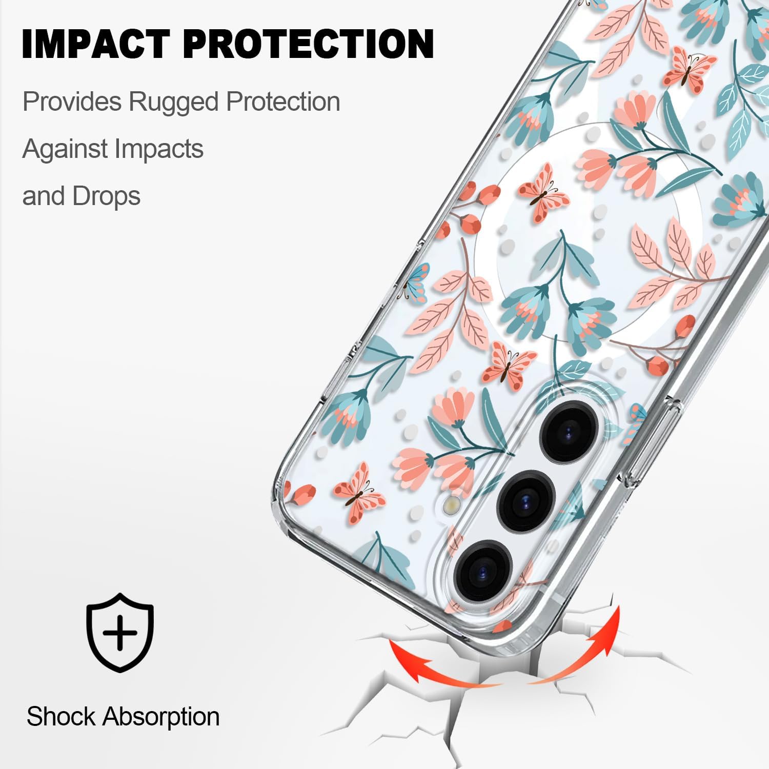 for Samsung Galaxy S24 Case Magnetic Designed, Compatible with MagSafe Creative Pattern Hard Clear for Samsung S24 Phone Cover 6.2 inch, Leaf Flower image 4