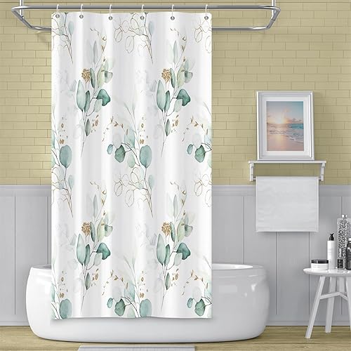 Miniatura 242 de Cortina de ducha de baño con temática de dinosaurio, cortina de ducha de hojas tropicales de dinosaurio verde con ganchos, cortina de ducha de tela