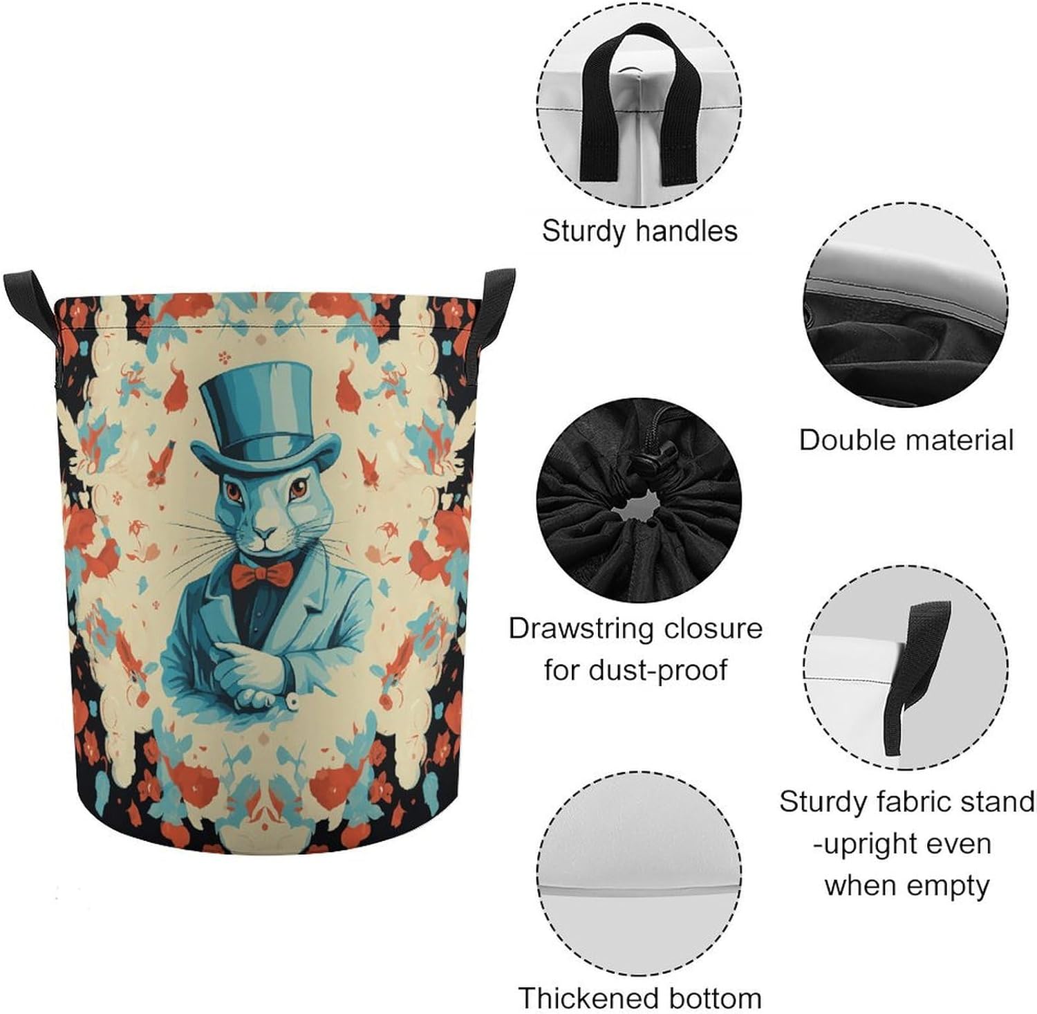 Magician Rabbit Laundry Basket Collapsible Clothes Hamper with Reinforced Handles Large Capacity Waterproof Laundry Bag Freestanding Laundry Hamper for Bedroom Bathroom