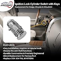 Vista 3 de Interruptor de cilindro de bloqueo de encendido con llaves Reemplazo para Dodge Ram 1500/2500/3500, Durango, Dakota, Chrysler Aspen y Mitsubishi