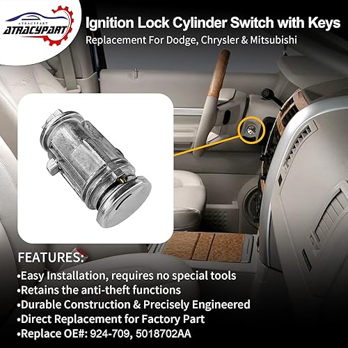 Miniatura 3 de Ignition Lock Cylinder Switch with Keys Replacement For 2001-2010 Dodge Ram 1500/2500/3500, Durango, Dakota, Chrysler Aspen & Mitsubishi Raider