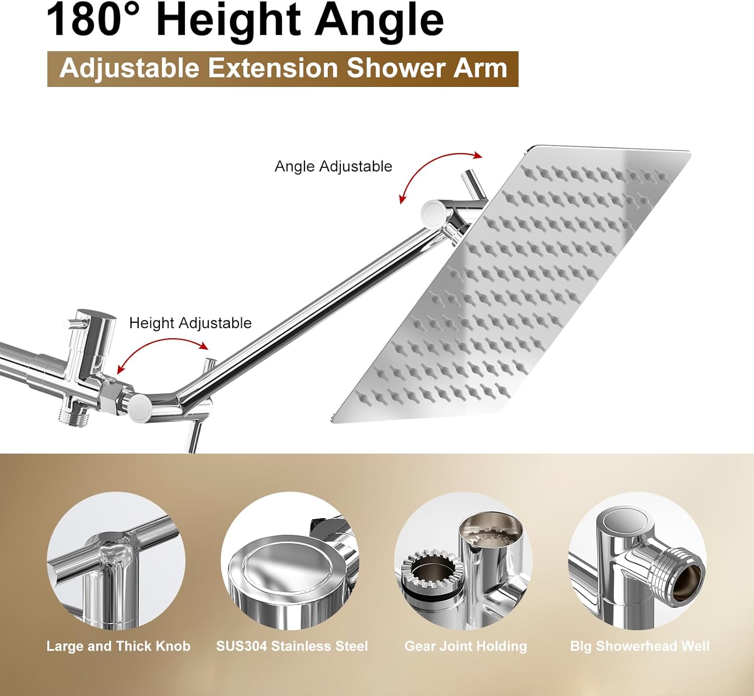 Shower Head, 8'' Rainfall Shower Heads with Multifunction Handheld Spray Combo, High Pressure Rain Showerhead with All Metal 3 Way Diverter 11'' Adjustable Extension Arm Bathroom Accessories, Chrome