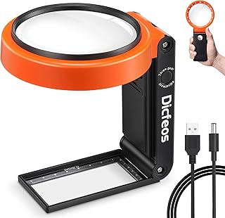 Dicfeos 30X 40X Magnifying Glass with Light and Stand, Folding Design 18 LED Illuminated Magnifying Glass for Close Work, ...