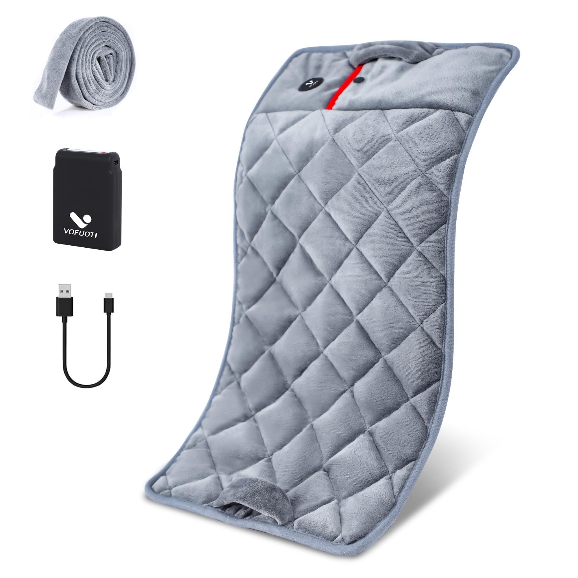 Vofuoti Weighted Heating Pad with Battery, 3 Heat Settings, Electric Portable Cordless Heating Pad for Back, Neck & Shoulder, Abdomen, Large Heated Pad for Women Men, 12" x 24", 2 lbs Gray 1