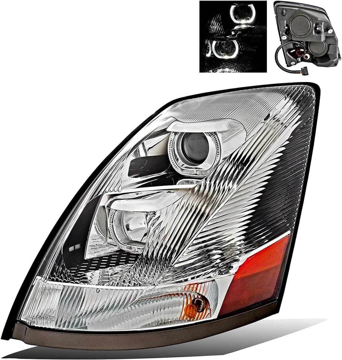 Chrome Projector Headlights Assembly For Volvo VN/VNL Series (DRIVER LEFT SIDE) High/Low Beam Bulb Included Replacement Headlamp