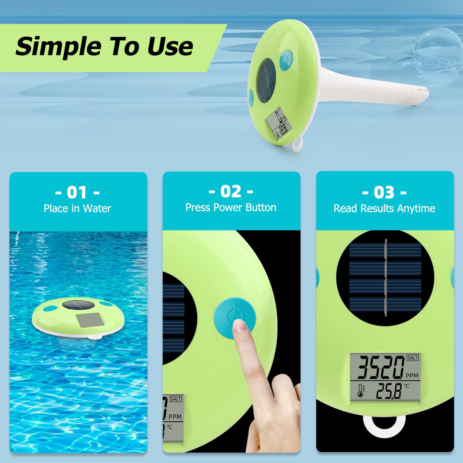 Herramienta de análisis de agua de energía solar ABS para lecturas simultáneas de salinidad y temperatura en campos de aplicación, probador solar de agua