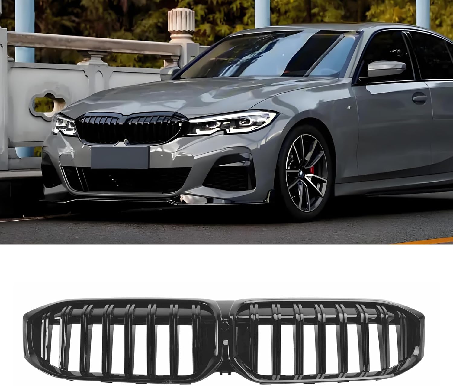 G20 Front Kidney Grille Replacement Grill Compatible with 3 Series G20 2019-2022 316i 318i 320i 328i 330i 335i 340i Grilles (Double Slats/Gloss Black, G20 (2019-2022))