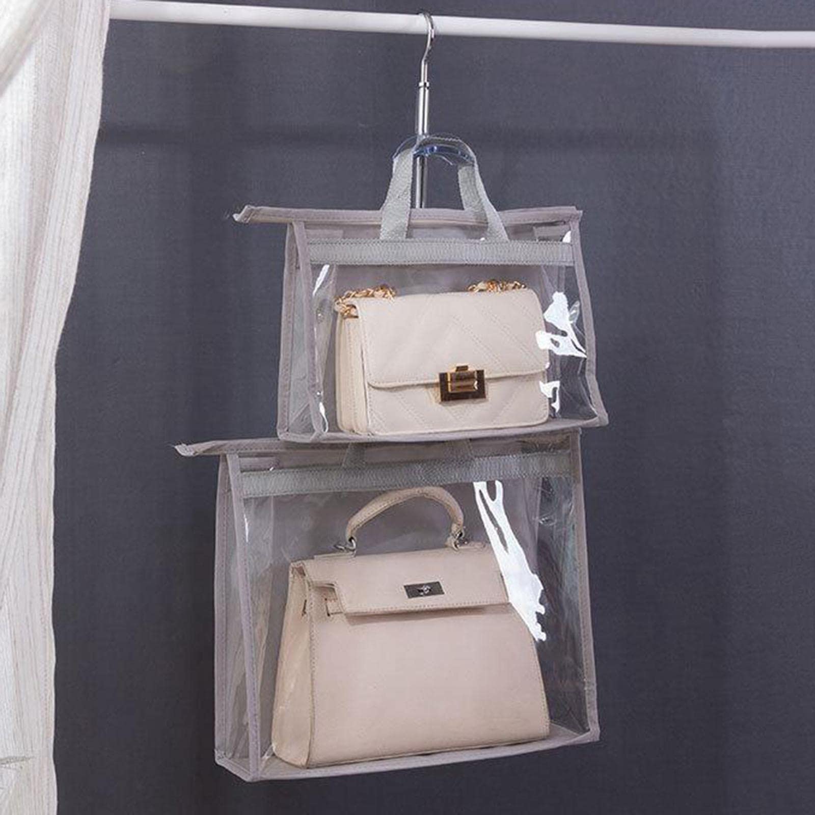VISTORA Handbag Organizer for Wardrobe Closet Transparent Storage Container Grey M-image-8