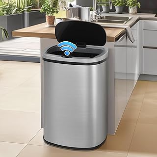 Dkeli 13 Gallon Automatic Motion Sensor Trash Can, Stainless Steel Touchless Kitchen Trash Can with Lid, 50L High-Capacity Office Bathroom Bedroom Garbage Bin