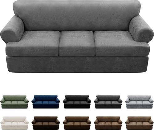 Miniatura 54 de Fundas para sillón con cojines en forma de T de 2 piezas, apariencia de cuero, funda para sofá, funda para silla, protector elástico para muebles,