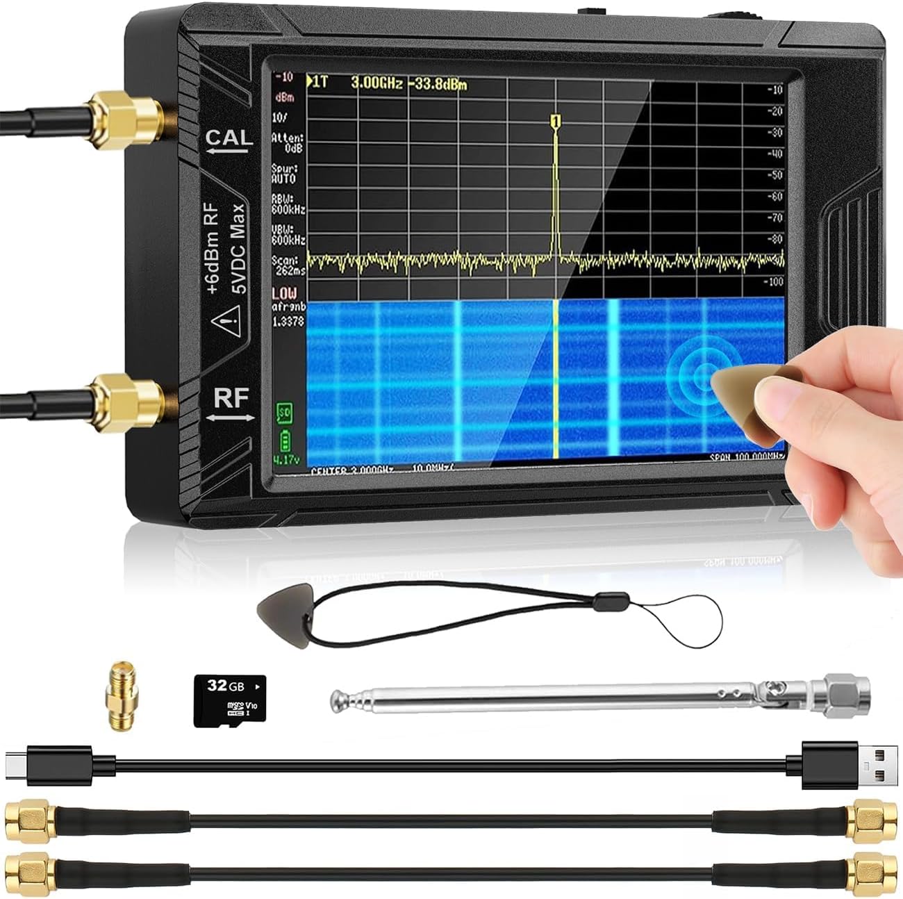 Tinysa Ultra Spectrum Analyzer, 4" HD Touch Screen 100k-5.3GHz Handheld High Frequency Analyzer, RF Signal Generator, Supports 32Gb Card, RBW 200kHz to 800MHz, Support MF/HF/VHF UHF Input