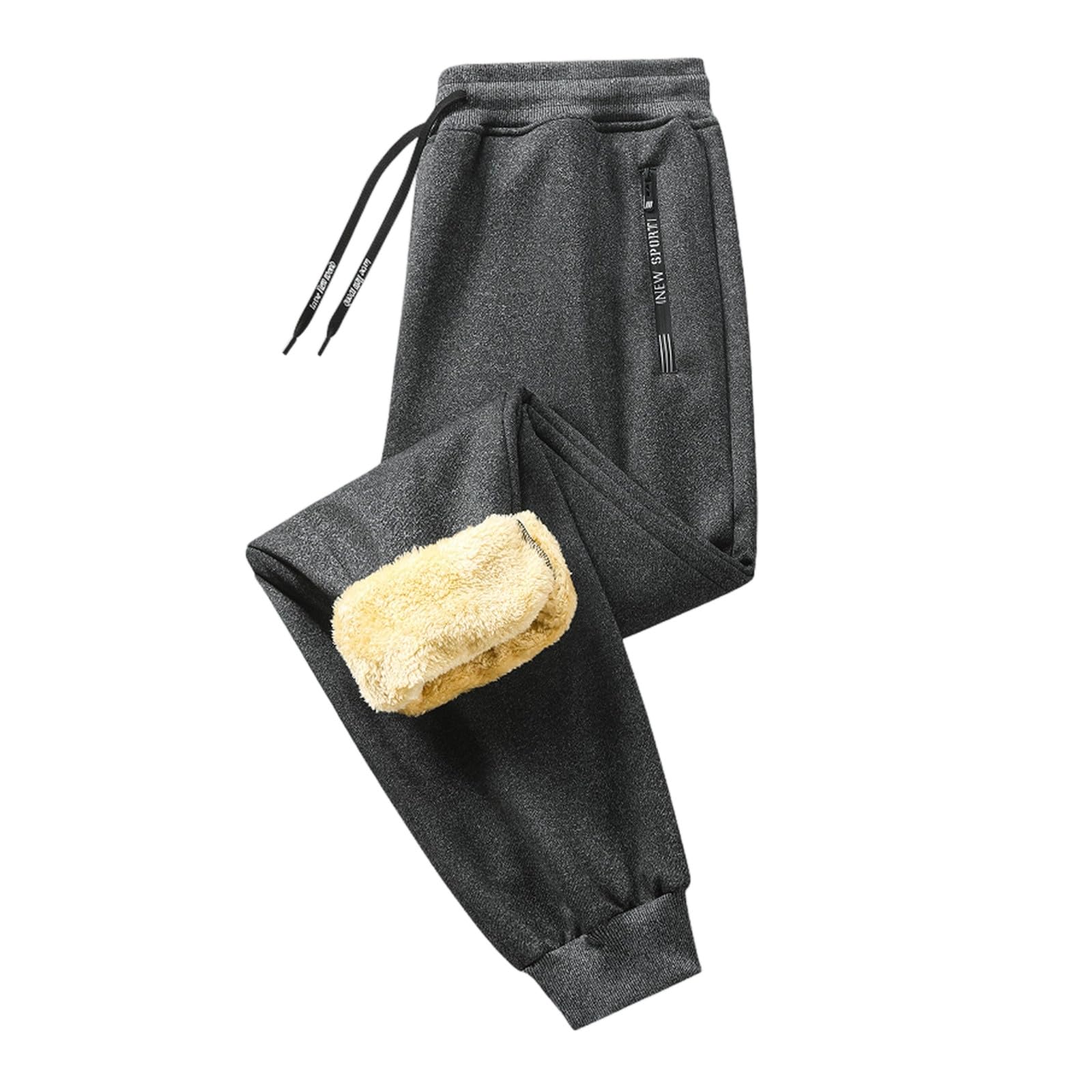 Generisch Winter-vrijetijdsbroek met fleecevoering, losse pasvorm, broek met wijde pijpen, warme thermische broek voor koud weer, zwart, S