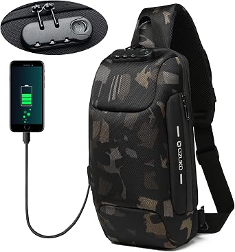 OZUKO Sling Backpack for Men - Anti-Theft Crossbody Bag, Waterproof with USB Charging Port