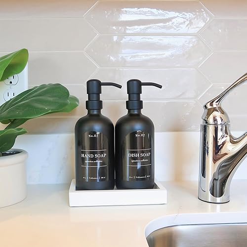 Miniatura 4 de Paquete de 2 dispensadores de jabón de vidrio con bombas para baño y cocina, juego de dispensador de jabón de granja, jabón de manos, jabón para