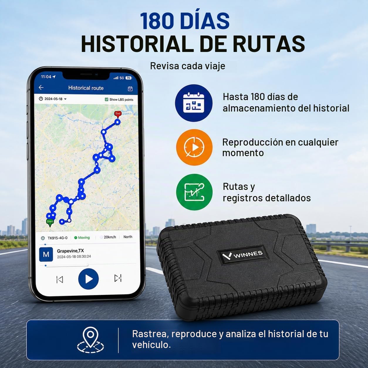 Winnes Localizador GPS para Coche,4G 915 Localizador GPS, 7800mAh Resistente al Agua IP58 con Plataforma App/PC Gratuita, localizador de Seguimiento en Tiempo Real Anti-perdida de Motocicleta.