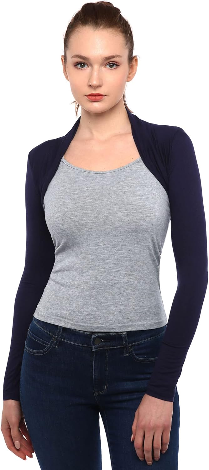 AmélieBoutik Women Long Sleeve Bolero Shrug Cropped Open Front Cardigan Jacket