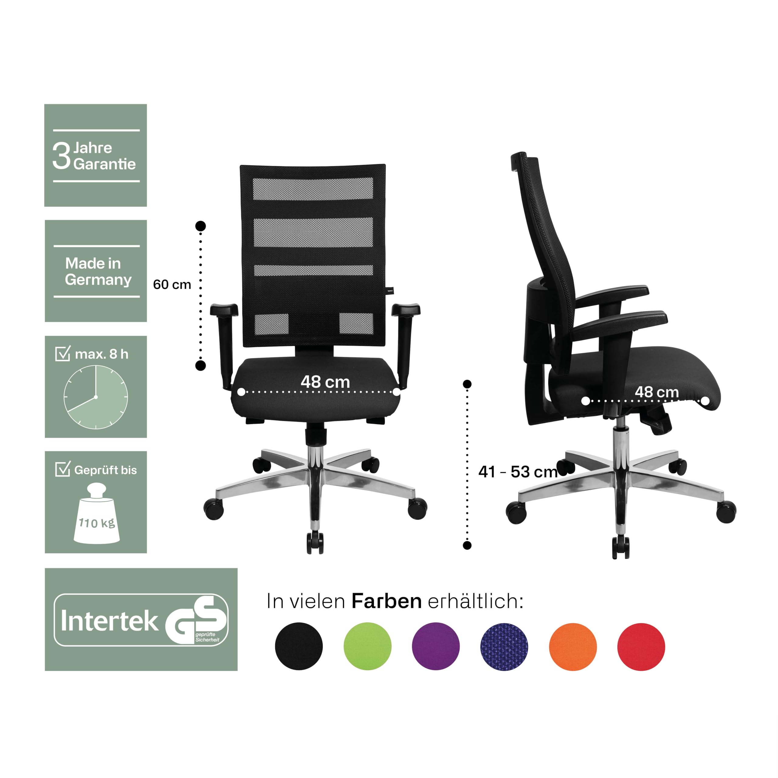 Topstar X-Pander, ergonomischer Bürostuhl, Schreibtischstuhl, inkl. höhenverstellbare Armlehnen, Netzbezug, Bezugsstoff, schwarz