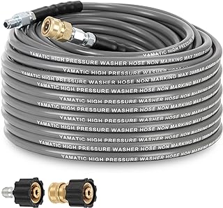 YAMATIC Non Marking 1/4" 4200 PSI Pressure Washer Hose 50 FT for Hot/Cold Water Rubber Wire Braided, Kink Resistant Swivel Quick Connection, Industry Grade for Power Washer, Super Wear Resistant