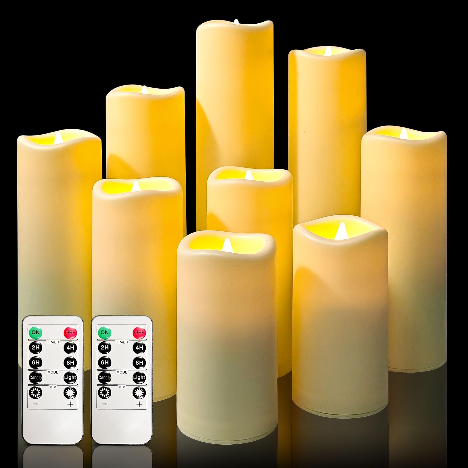 ABBING 9 Pack flameless Pillar Candles, with 10-Key Remotes and Cycling 24 Hours Timer, Battery Operated Candles,are Suitable for Outdoor Weddings,and Various Festive Decorations