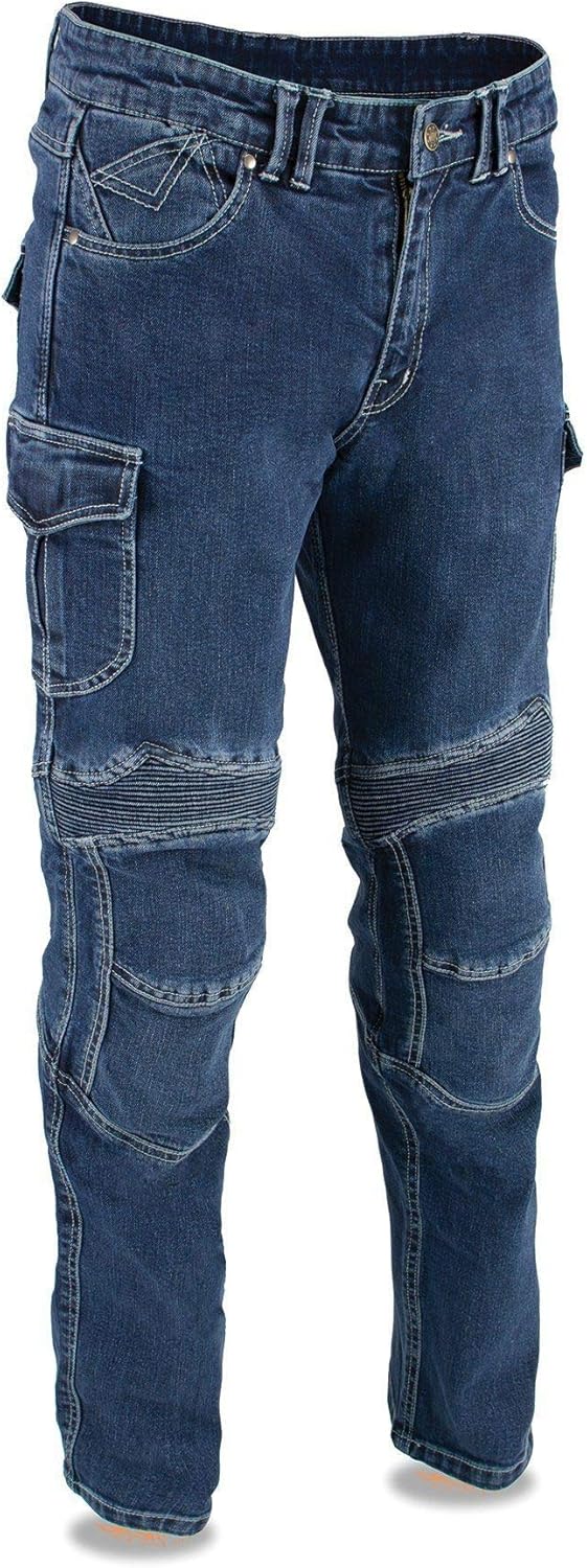 Milwaukee Leather MDM5013 Men's Millennium Blue Knee Flex CE Armored Motorcycle Denim Jeans Reinforced w/Aramid Fibers