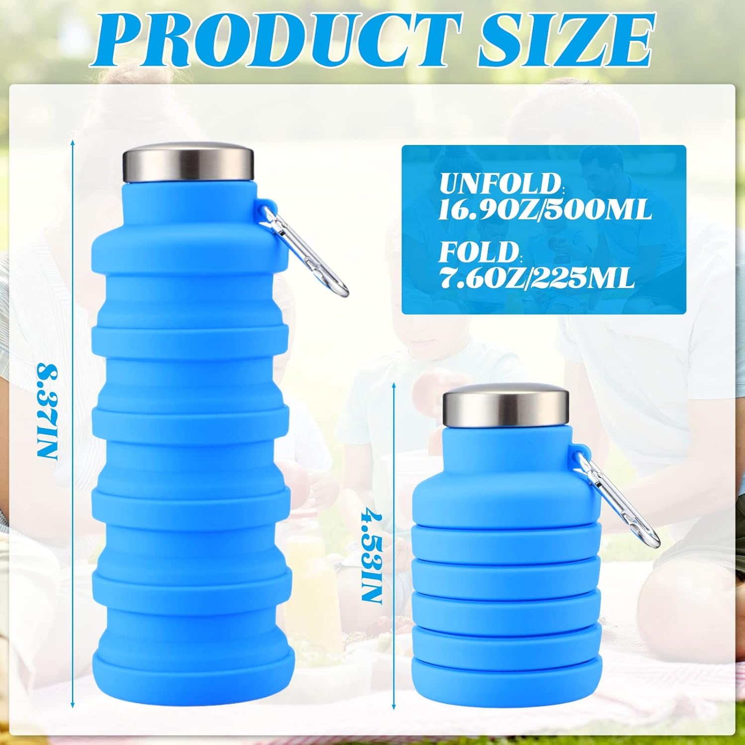 Lallisa 4 Pcs Collapsible Water Bottles 17 oz Reusable Silicone Foldable Travel Water Bottle Portable Leak Proof Sports Water Bottles for Gym Camping Hiking (Blue, Purple, Gray, Green)