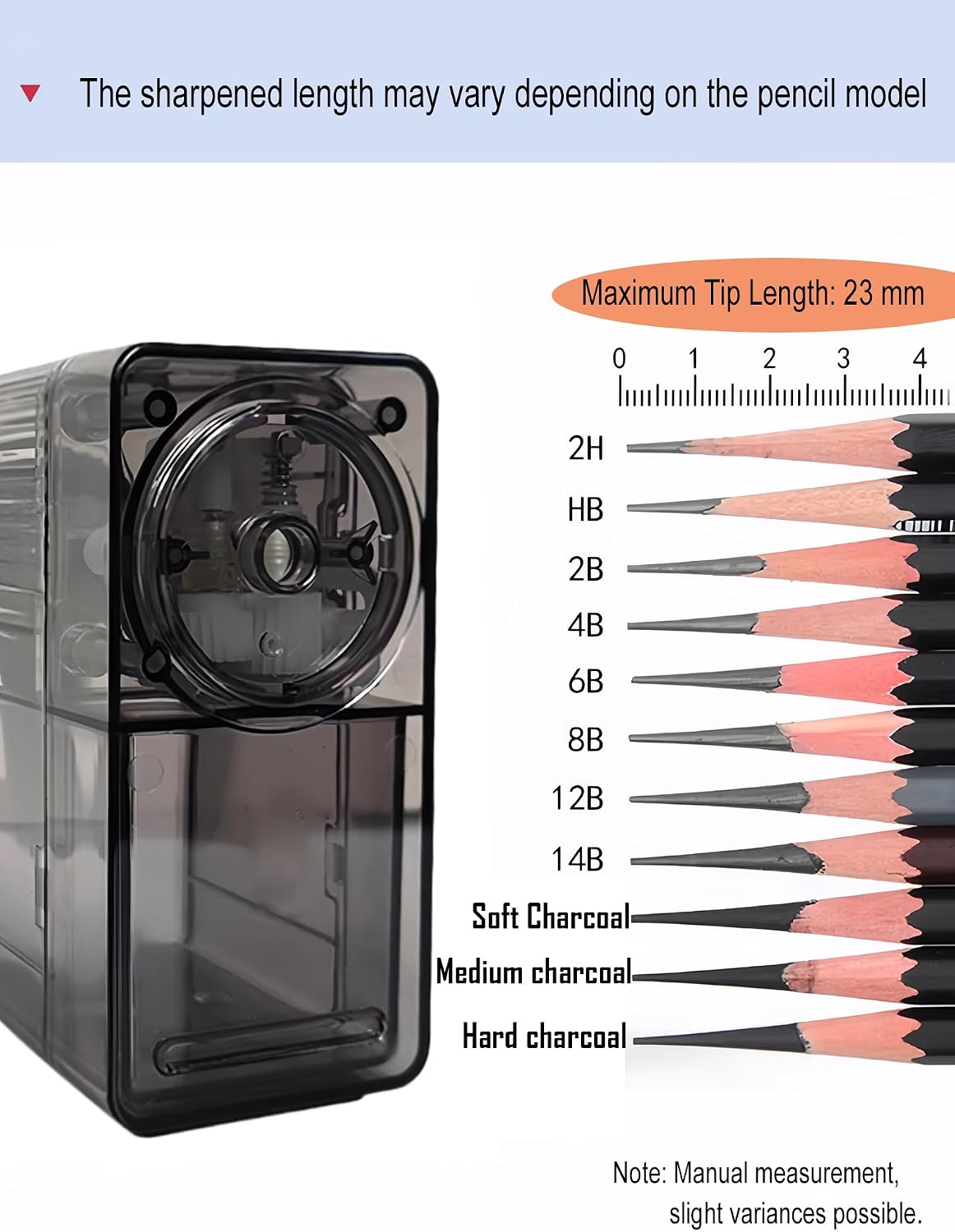Long Point Pencil Sharpener for Artists, Adjustable 1.4-23mm Nib Size, Suitable for Sketching、Charcoal、Colored Pencils.Drawing/Skeching Pencil Sharpener for Artists