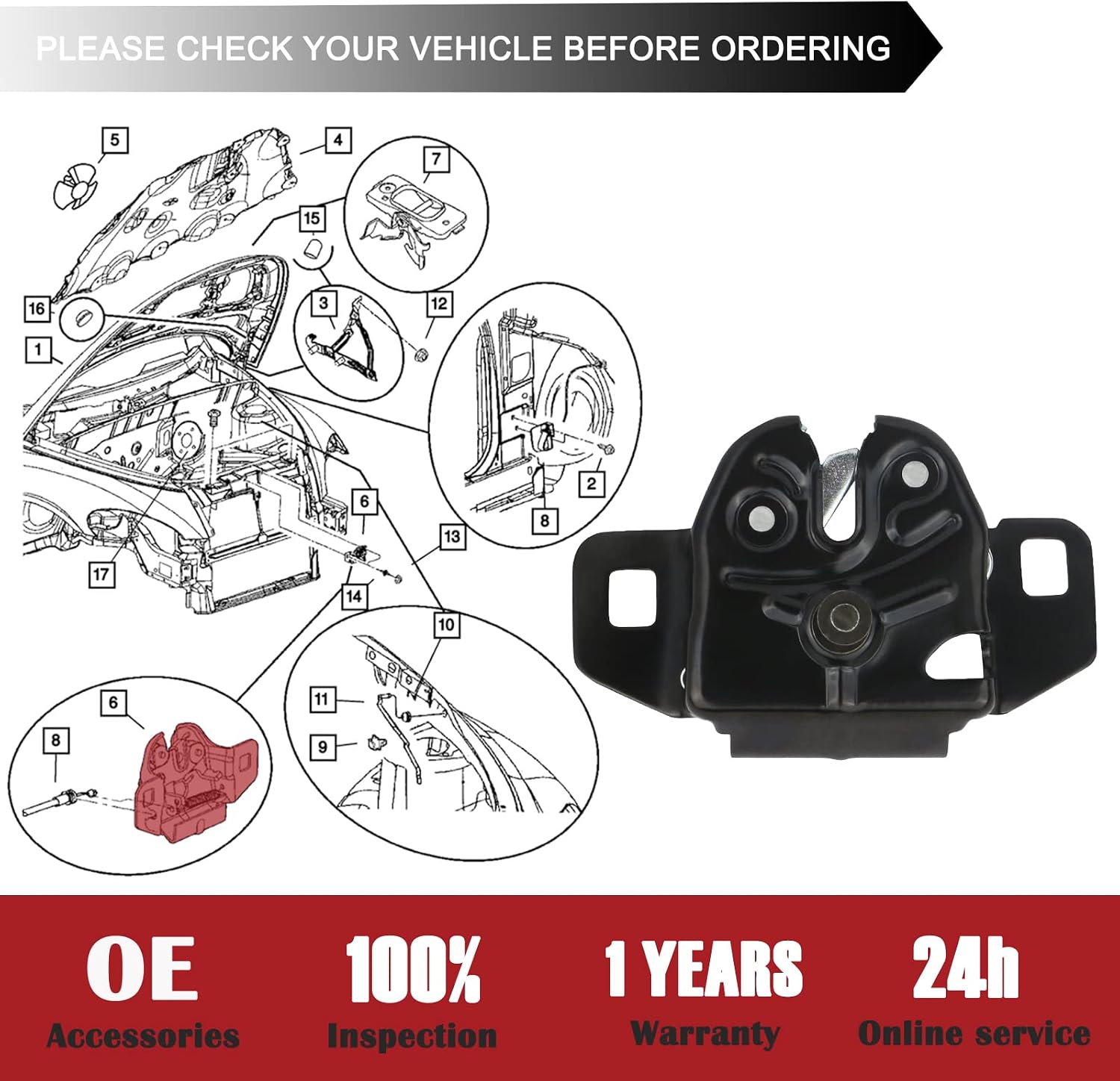 TQPONLY Hood Latch Lock Assembly, Compatible with Dodge Ram 1500 2500 3500 Dakota Durango Replaces 55255451AC