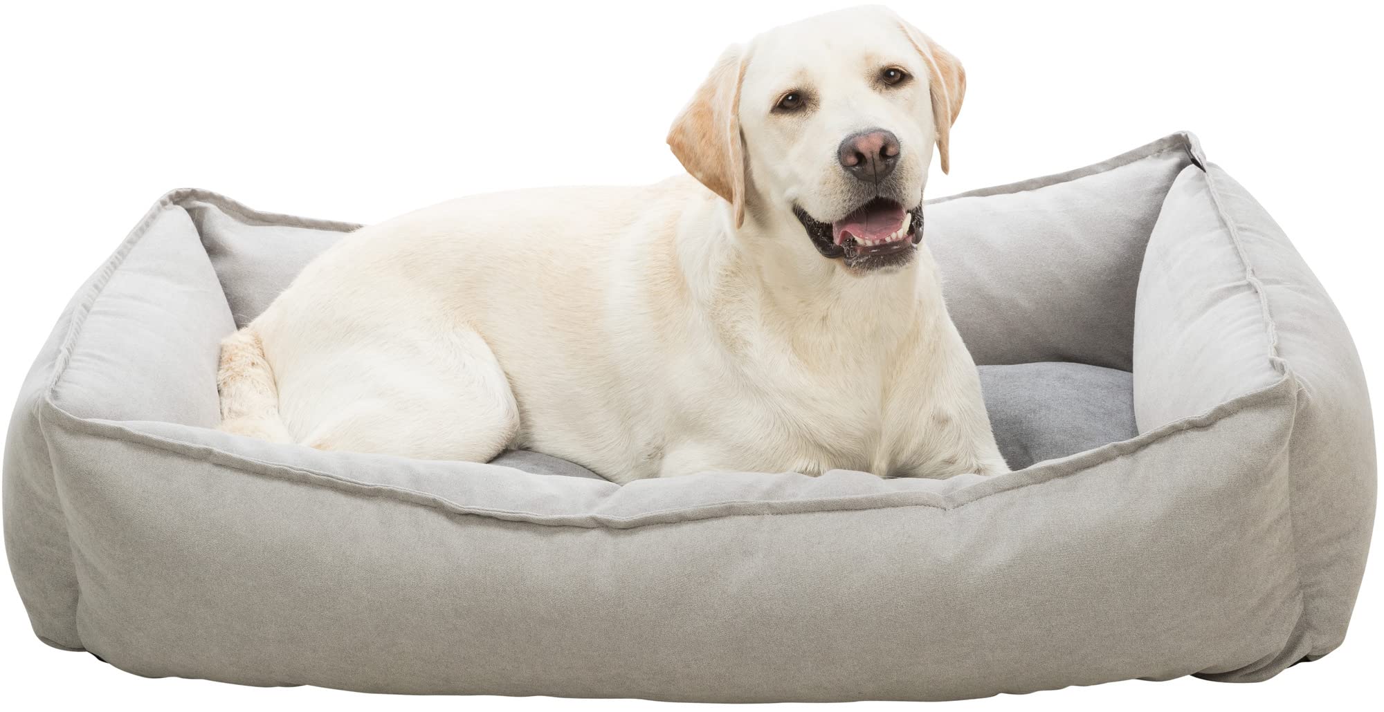 TRIXIE Hundebett Leni 100 × 70 cm in sand/grau - geräumiger Hundeschlafplatz mit gemütlichem Kissen - Hundekorb für mittelgroße Hunde - rutschfest und waschbar - 37995