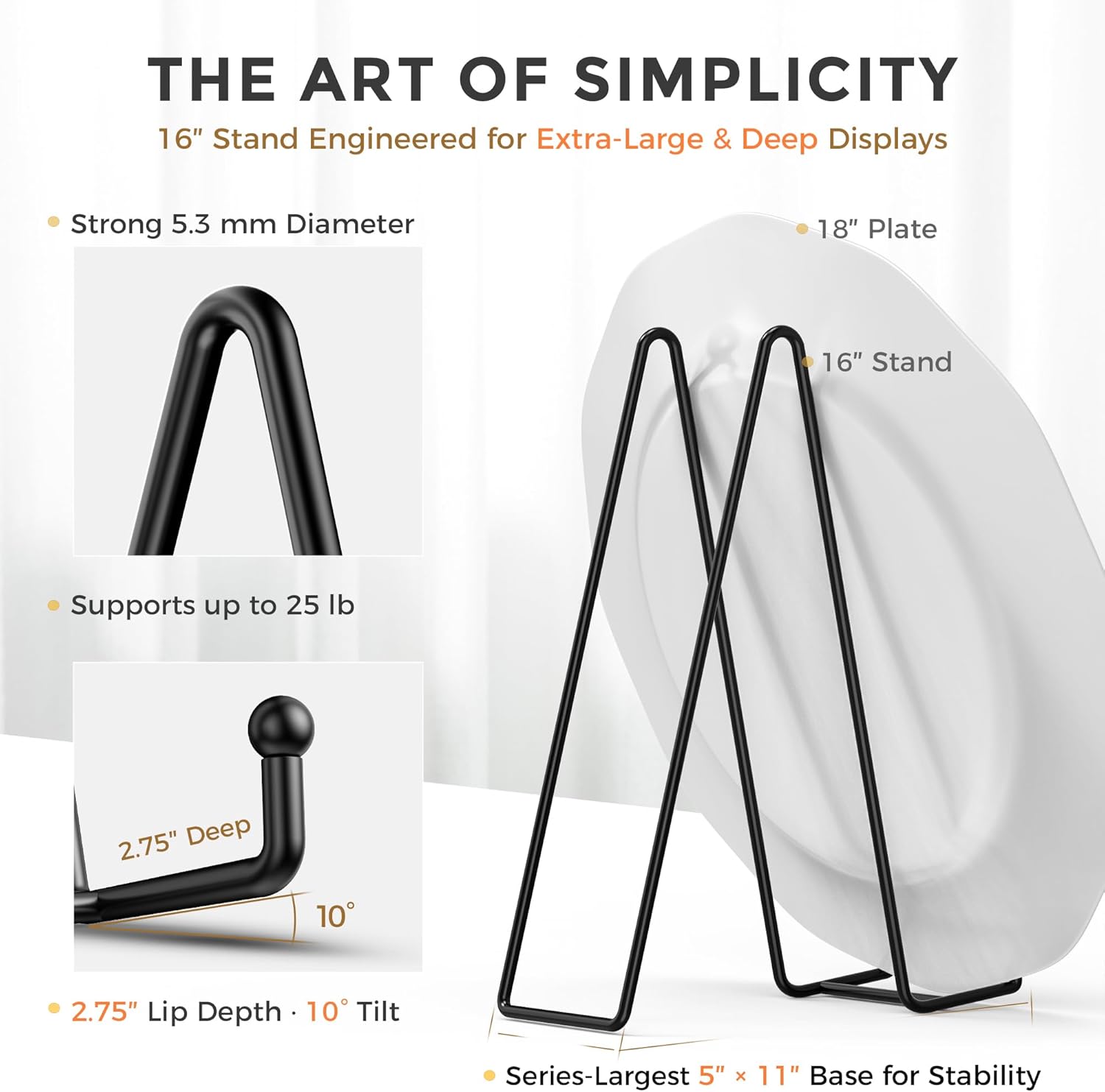 TR-LIFE 16 Inch Heavy Duty Plate Stand (2 Pack) - Metal Display Easel for Large Plates, Picture Frames, Signs, Posters, and Decorative Platters