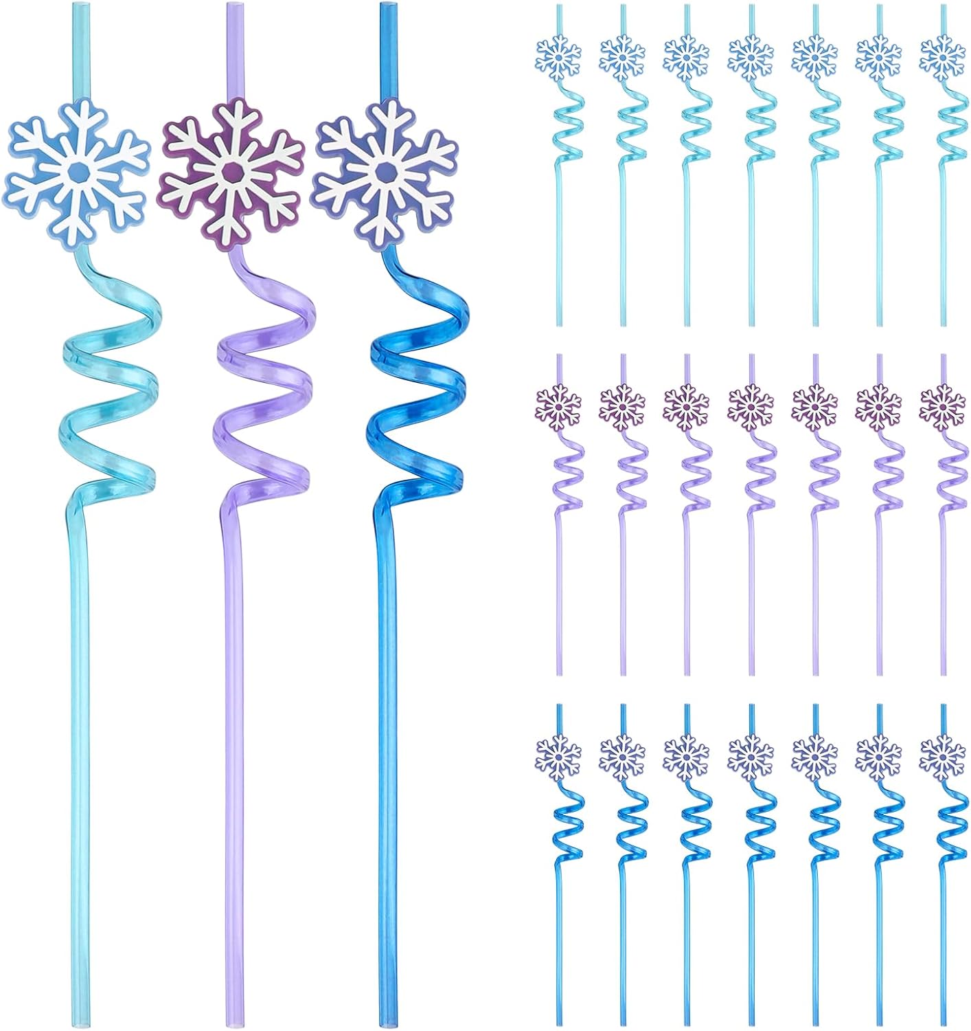 24 Pcs Reusable Frozen Party Straws,Snowflake Shape Plastic Drinking Straws for Frozen Party Decoration Birthday Party Supplies