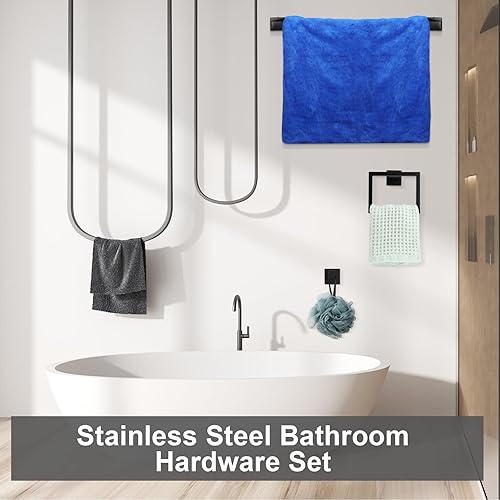 Miniatura 6 de Gisafai Juego de 10 accesorios de baño de 23.6 pulgadas, kit de barra de toalla de baño de acero inoxidable, toalleros, ganchos de anillo, soporte