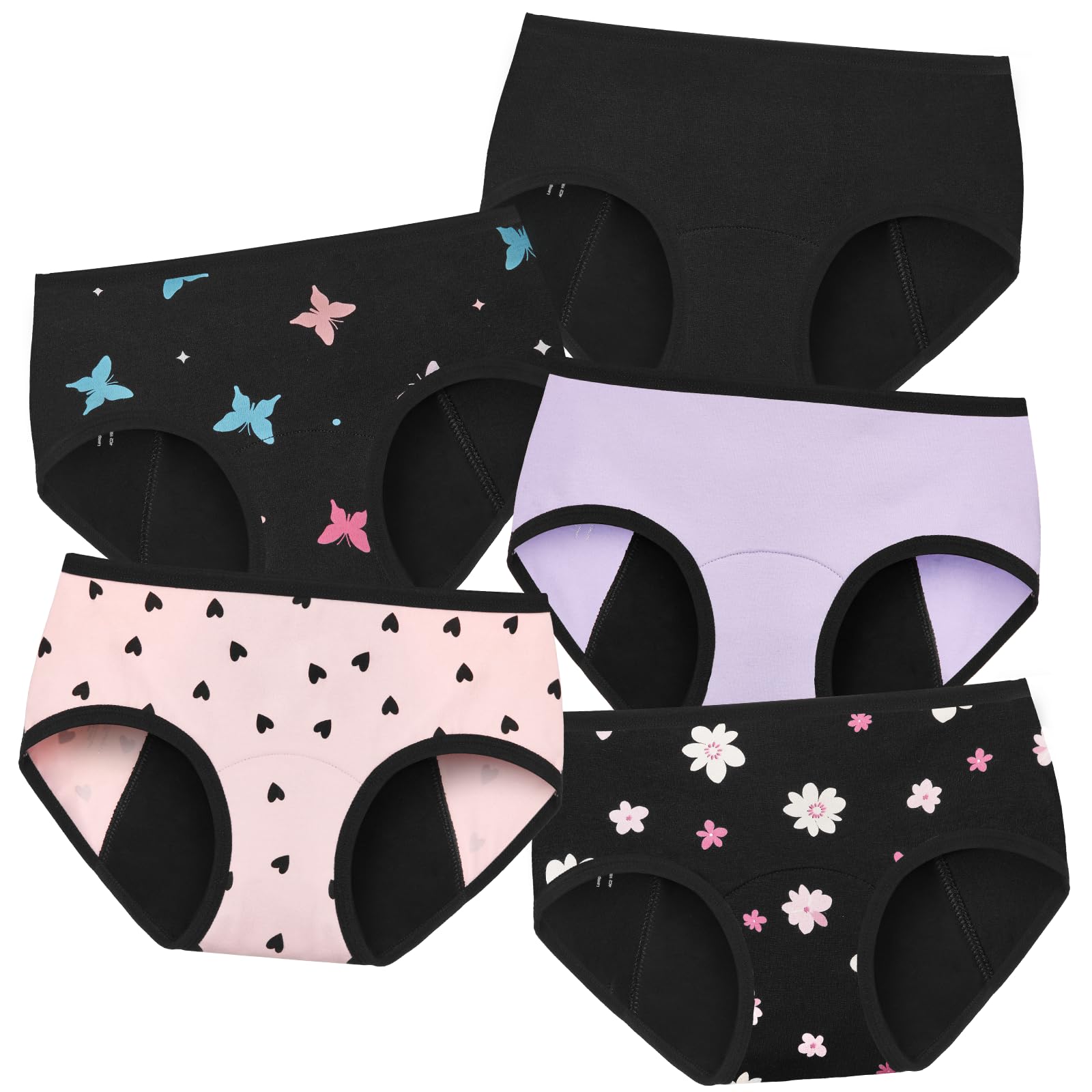 Bragas Menstruales Niña 10-16 Años Flujo Abundante Braga Menstrual Algodon Ropa Interior Reutilizables Braguitas 5 Pack