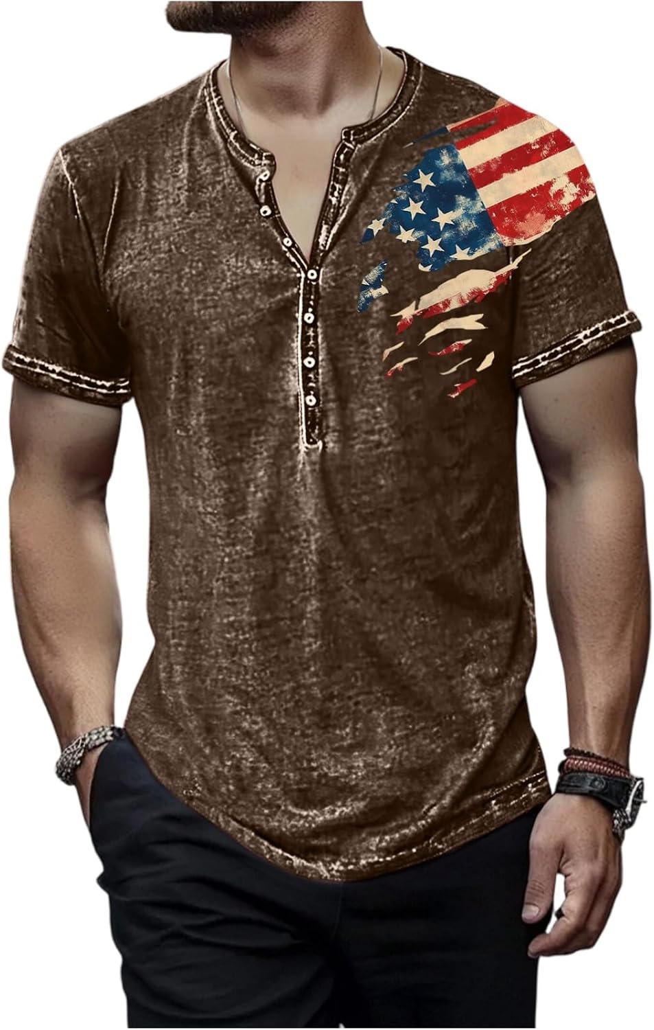 Men's 250 Anniversary America Shirts, Relaxed Fit Patriotic Shirts Short Sleeve Henley Shirts, M-3XL
