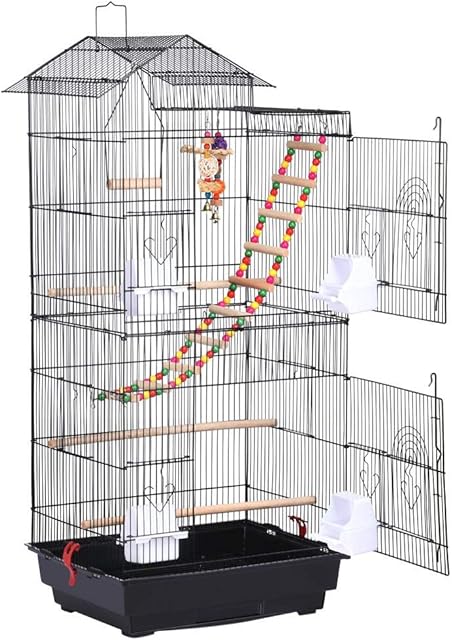 costoffs Large Metal Parrot Cage Roof Top Bird Cage for Cockatiel Conure Parakeet Budgie Lovebird 46 x 35.5 x 99 cm