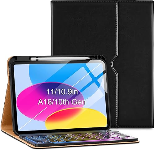 VIKESI Funda de teclado para iPad (A16, 2025) 11 generacióniPad de 10 generación (10.9 pulgadas 2022), funda inteligente de cuero de alta calidad,