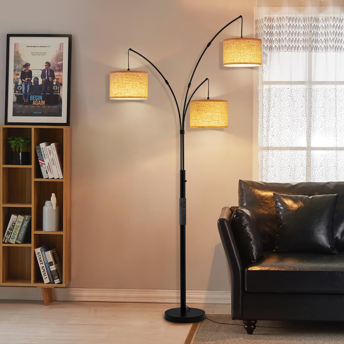 Floor Lamps for Living Room, 2400LM Super Bright Arc Floor Lamp with Remote Control, 3 Light Tall Floor Lamps with Stepless Dimmable, 80" Mid Century Tree Floor Lamp for Bedroom, Office Black