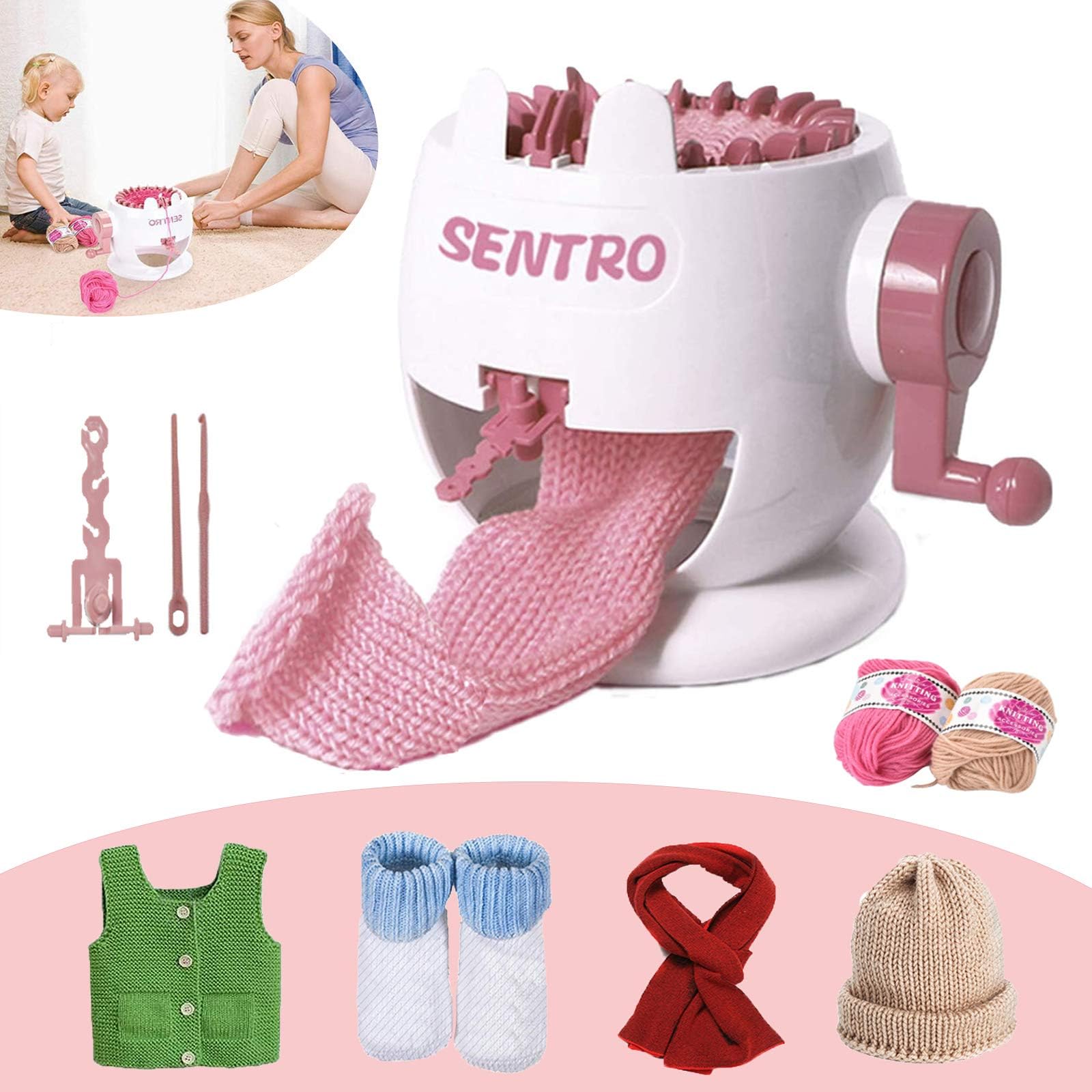 DIY Knitting Machine, Automatic Weaving Loom Crochet Knitting Kit, Hat Sock Scarf Loom, 22 Needle Smart Rotating Double Knit Loom Machine for Adults Kids DIY Knit