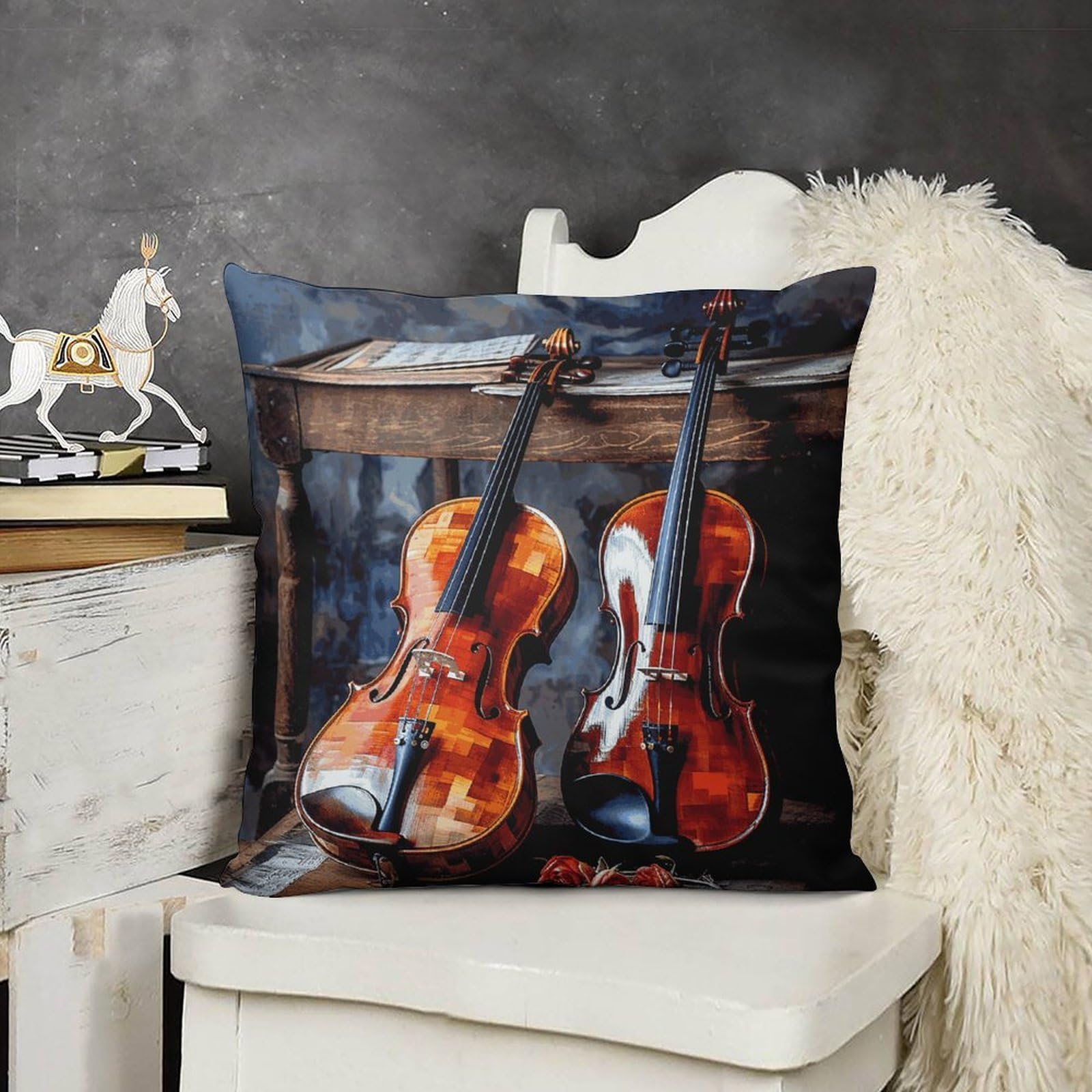 FodPand Decorative Violin and Cello Throw Pillow Covers 26x26 Soft Plush Cozy Cushion Cases with Invisible Zipper Body Pillowcase Square Accent Pillow Shams for Couch Sofa Bedroom Living Room