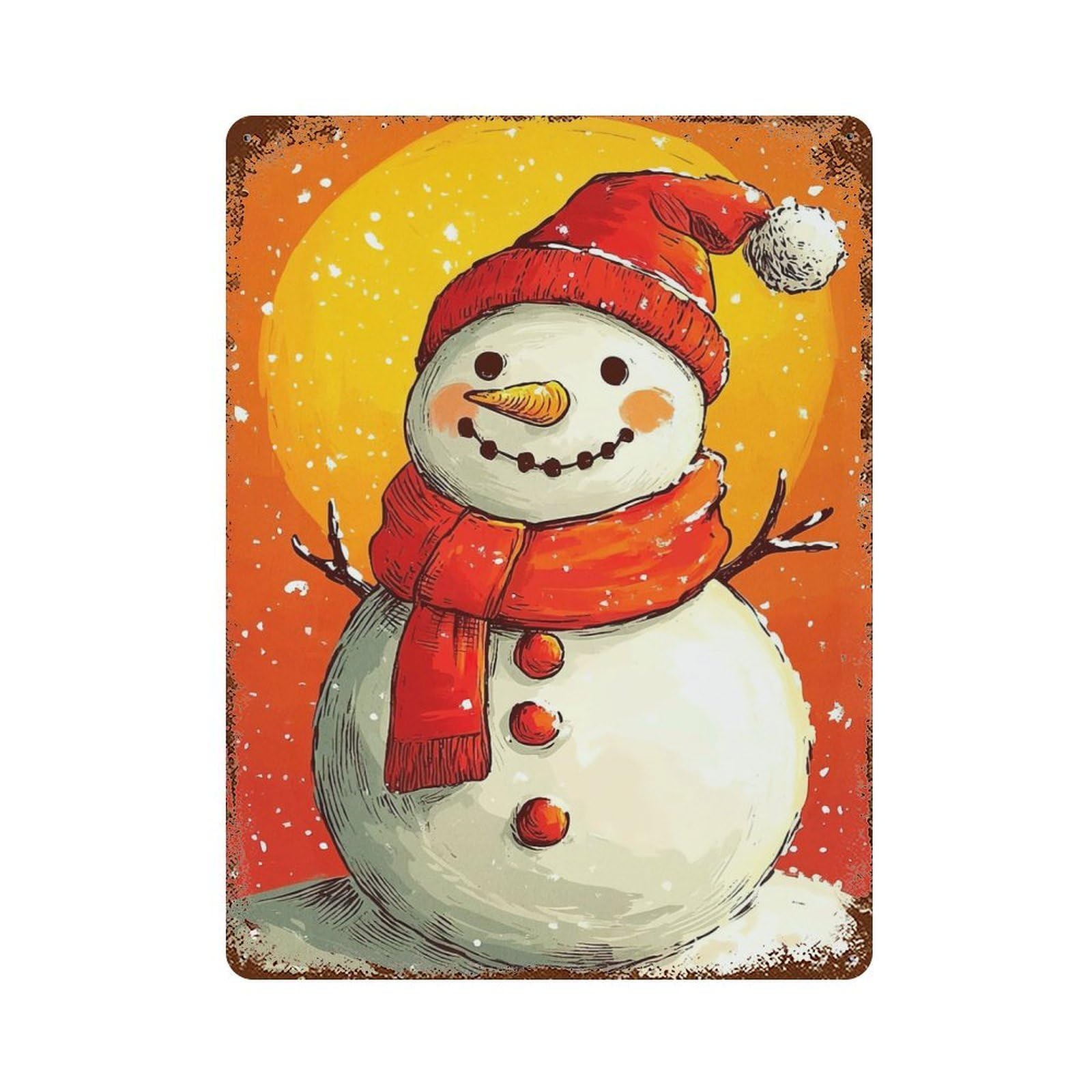 Festive Snowman Weathered Tin Sign 15.7"x11.8", Novelty Wall Decor for Garage, Pub Or Kitchen