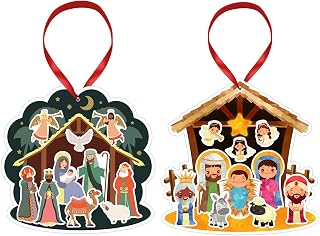 WaaHome Make a Nativity Scene Stickers Crafts Kits with 24 Christian Cards and 24 Sheets Stickers, Religious DIY Nativity Christmas Stickers Ornaments Craft Set for Kids Christmas Party Favors Games Decorations Supplies