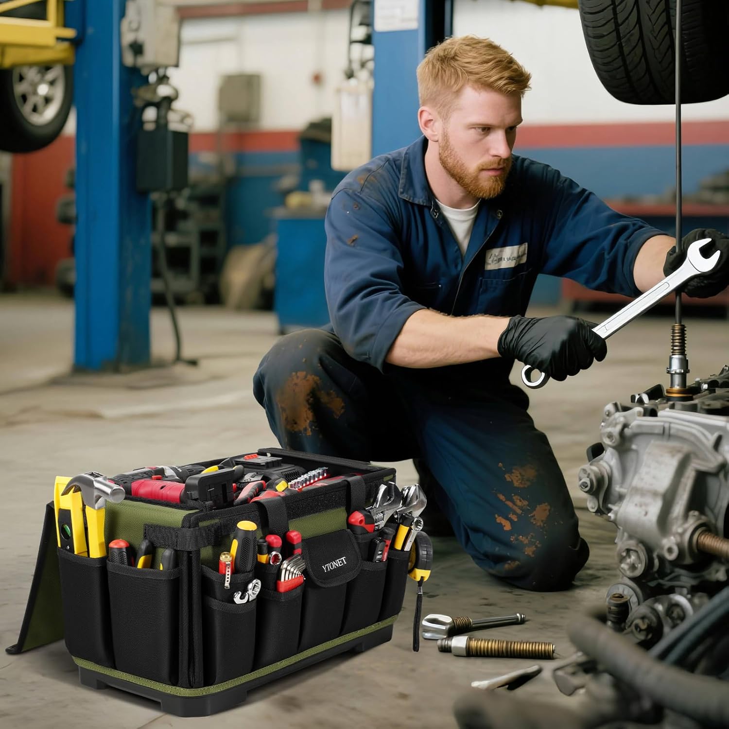 Heavy Duty Tool Bag 16-Inch, 46 Pockets Electrician Tool Bag for men with Hard Bottom & Waterproof Pocket, 1680D Tear-Proof Toolbox Organizer for HVAC Mechanic, Father Day Dad Birthday Gift - Image 6