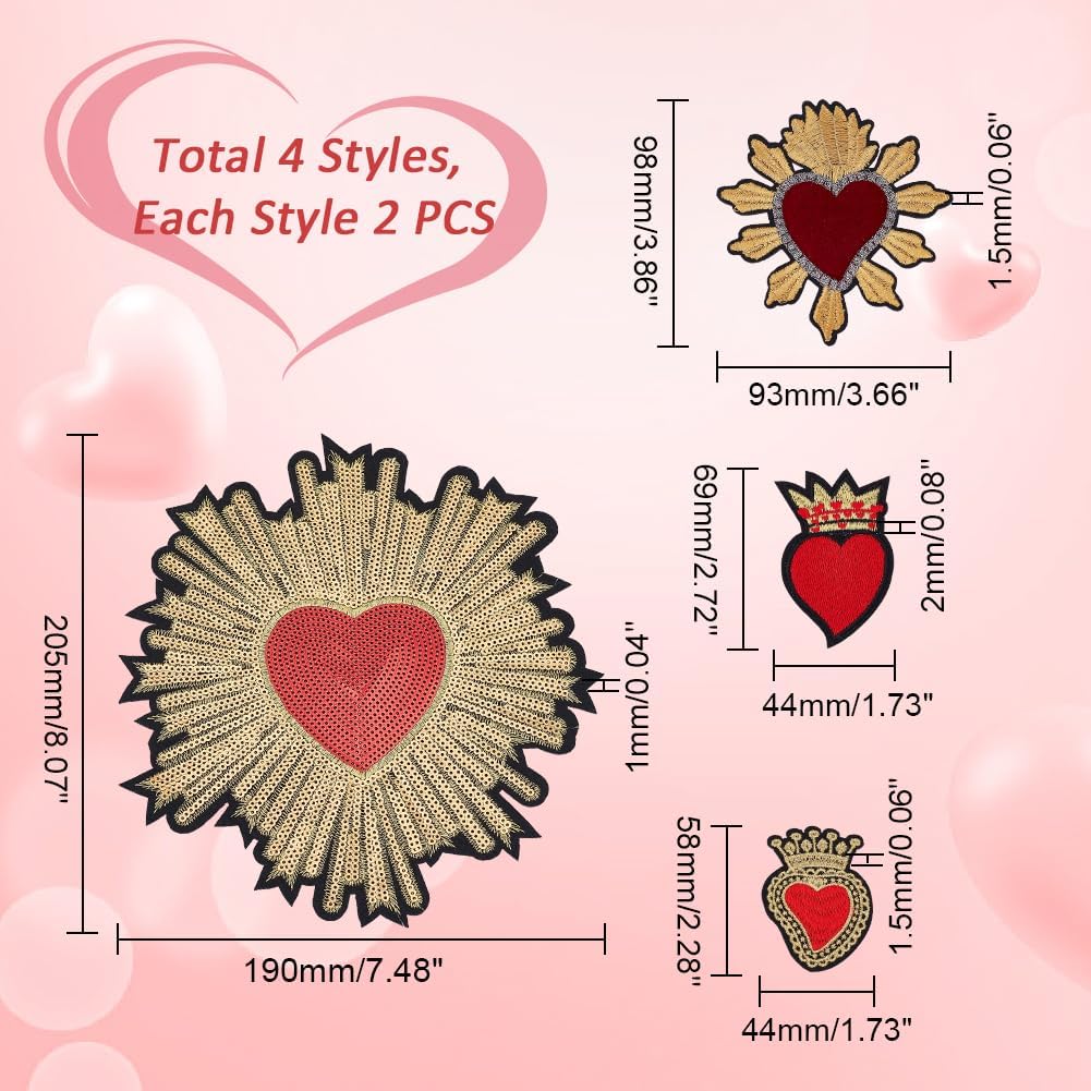 AHANDMAKER 8pcs Heart Rhinestone Bead Patch, 4 Style Embroidered Badge Patch Sew On Patches DIY Decorative Patches Applique Patch for Dress Jeans Jackets Handbag Clothing image 2