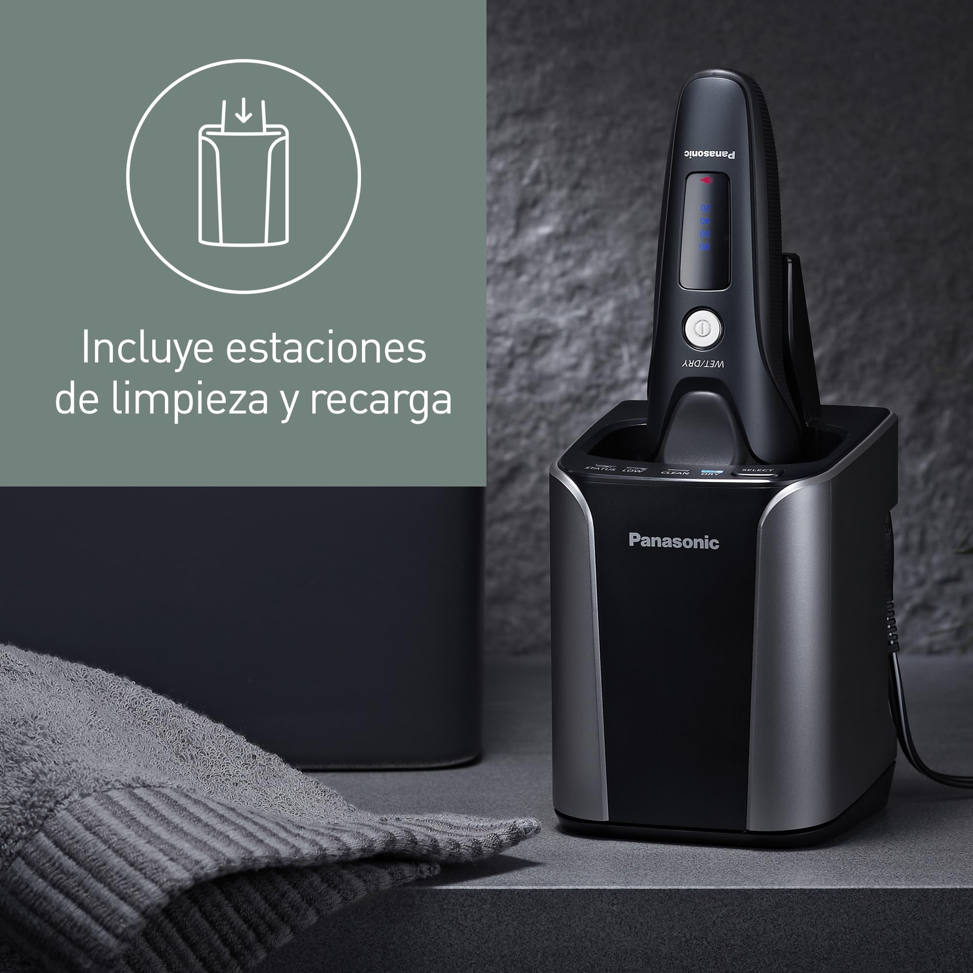 ES-LV97 Afeitadora eléctrica de 5 cuchillas con sensor para barbas con gran capacidad de respuesta, soporte de carga y uso en seco y en mojado