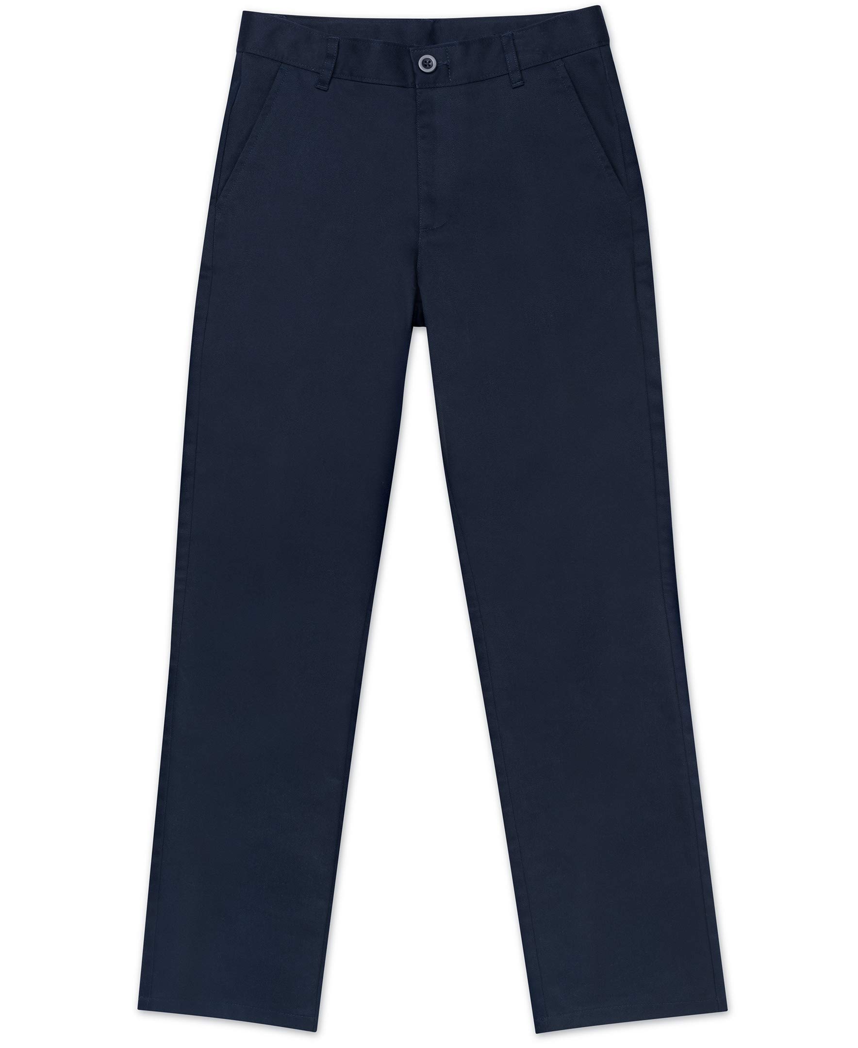 NauticaBoys School Uniform Twill Khaki Pants, Flat Front & Elasticized Waistband, Zipper Closure With Faux Button