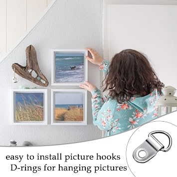 100 Pcs D Rings for Picture Hanging, D Rings, D Ring, D Ring Picture Hangers & 100 Pcs Screws Picture Hangers Hooks Kit for Hanging Photo Frames Wall Decorations Art Gallery