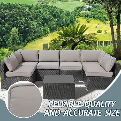 Miniatura 7 de Juego de 14 fundas de cojín de repuesto lavables con cremallera para sofá de 6 plazas, solo fundas de asiento y respaldo, 23.6 x 23.6 x 4 pulgadas