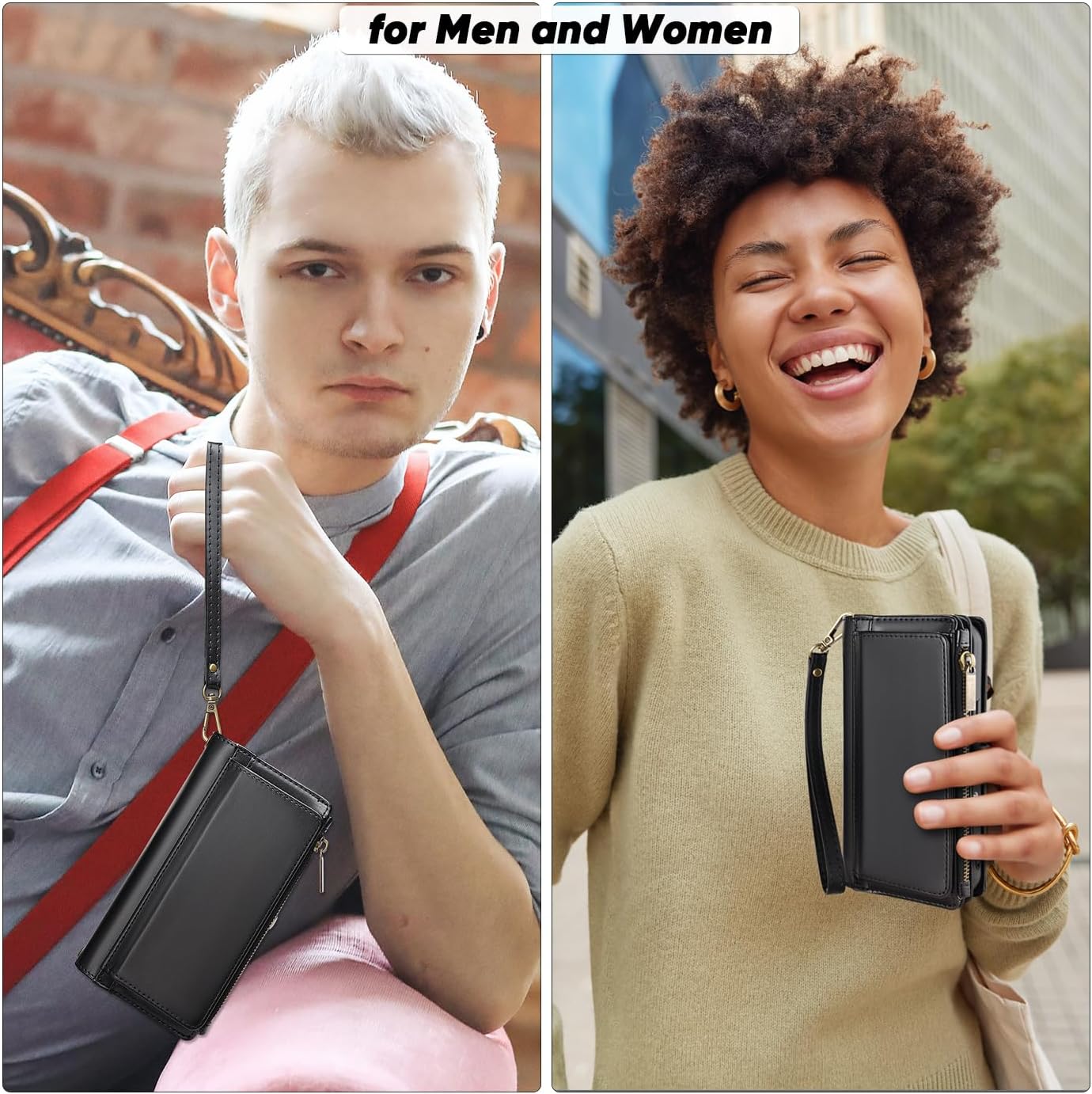 MInCYB for iPhone 16 Pro Wallet Case – Detachable Magnetic Wallet with RFID Blocking, PU Leather Zipper & Strap for Women Men - Image 4