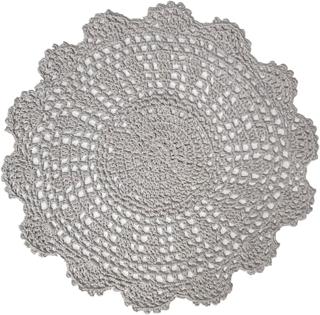 BIBITIME Handmade Knitted Lace Flower Placemats Crochet Table Doilies Kitchen Dishes Bowl Place Mats (Light Grey, 12 in to 13.6 in,Pack of 4)